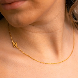 Sideways Initial Necklace, Off-Center Letter Necklace, Dainty Letter Jewelry, Custom Jewelry, Personalized Gift, Gift for Her