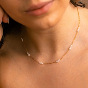 Pearl Beaded Necklace, Pearl Station Necklace, Dainty Pearl Necklace, Pearl Chain, Natural Pearl Necklace, Freshwater Pearls, Dainty Pearls