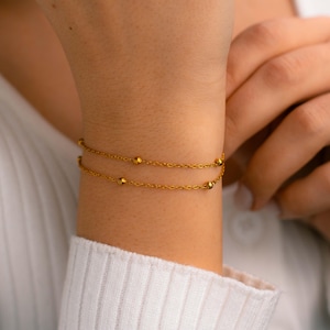 Double Bead Chain Bracelet, Duo Gold Bracelet, Dainty Bracelet, Minimalist Bracelets for Women, Delicate Bracelet, Layered Bracelet Chain