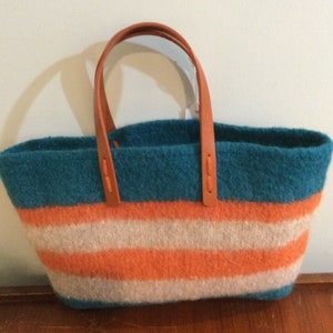 Striped felted tote