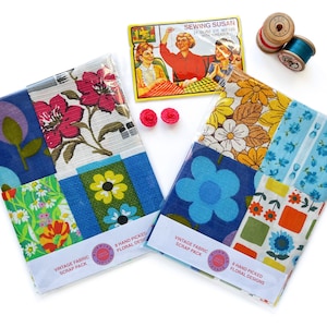 Vintage Fabric Floral Scrap Pack  - Vintage 50s 60s 70s Bundle, vintage fabrics, Flowers, Sewing Gift