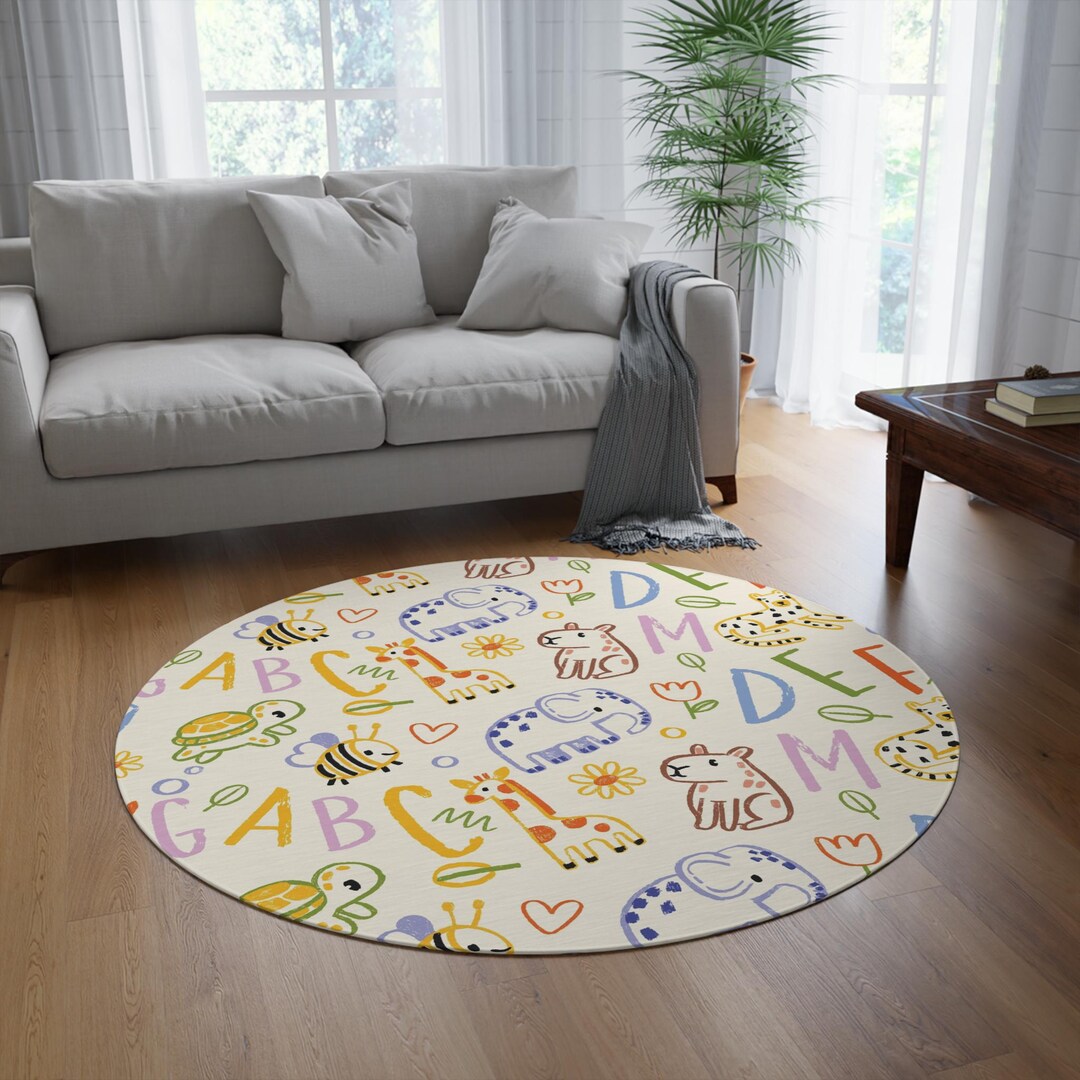 Colorful Animal ABC Round Rug for Kids, Playroom Decor, Nursery Rug ...