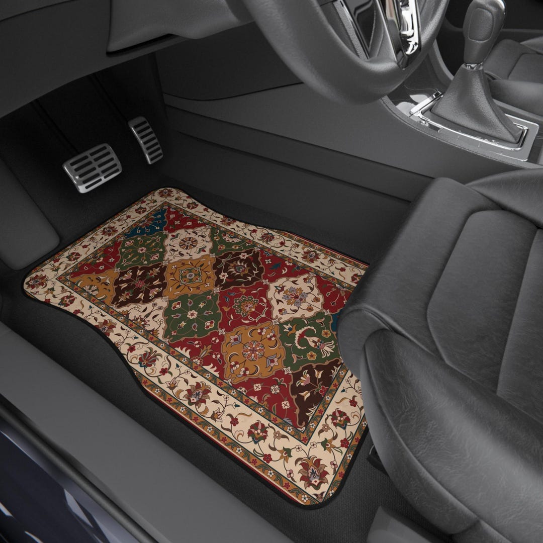 Antique Persian Pattern, Blue Oriental 4 Pieces Car Floor Mats Car Carpets Full Sets Universal Fit For SUV, Vans, Sedans, Trucks All Weather Protection Auto Foot Carpet