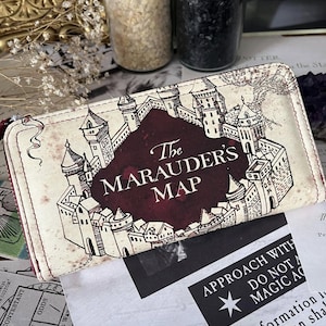 Harry Potter Karte des Rumtreibers Damen Geldbörse Marauders Map Geldbeutel Geschenk für Potterfan besondere Zauber Geschenkidee Potterhead
