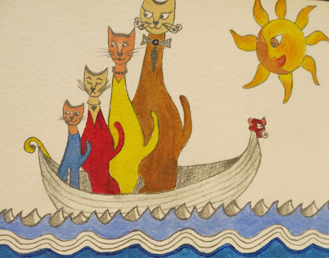 Sailing Cats original illustrated greeting card Etsy