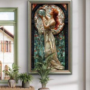 Style d&#39;Alphonse Mucha, Verseau — affiche du zodiaque Art nouveau, style art déco, signe du zodiaque, art nouveau de la déesse, art mural ésotérique, art déco