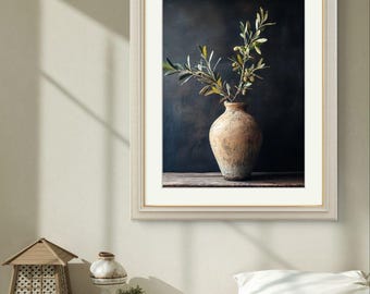 Olive Branch Still Life Print, Mediterranean Botanical Art (Digital Download)