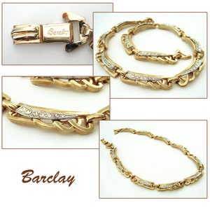 Vintage Barclay signed Necklace Choker Gold and Silver Tone Clear Rhinestone linked necklace 1940's image 5