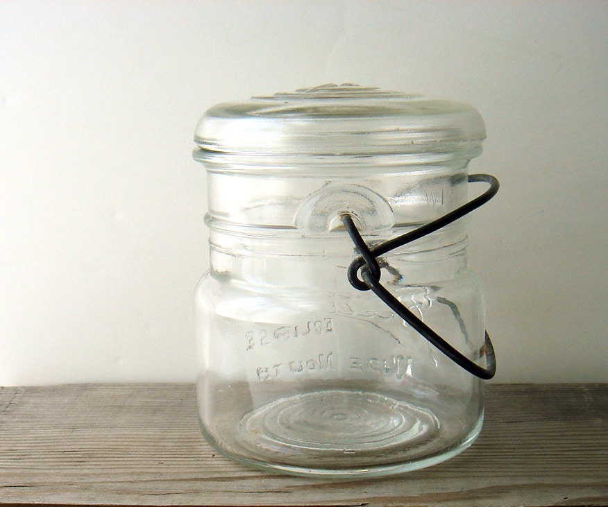 1930s Ball Eclipse Jar Wide Mouth Wire Bail Glass Lid Pint Etsy