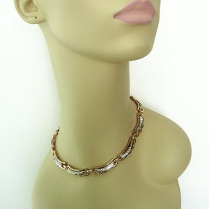 Vintage Barclay signed Necklace Choker Gold and Silver Tone Clear Rhinestone linked necklace 1940's image 4