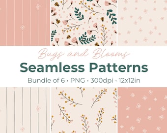 Rustic Floral Seamless Pattern Set of 6  | Cottage Core Digital-Paper | DIY Origami Paper