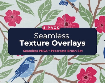 Seamless Texture Overlays + Procreate Brush Set (8 PNGs)