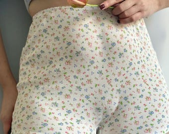 Cotton Boxer Shorts White Floral: Handmade Women's Vintage Lingerie