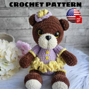 Crochet Pattern Violet Bear , Amigurumi Bear , Stuffed Plushies , Crochet Bear , Snuggler Toy , Amigurumi Tutorial , PDF Pattern, Plush Bear