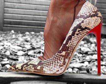 Python Print Stiletto Pumps - Extrem Spitze Zeh High Heels - Stein Schlange Effekt - Made in Italy 1969 Z09 LX - Rote Ferse Akzente - Size 35-45