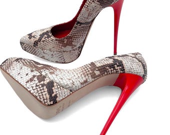 Hot Chick Stiletto Platform Pumps Python Stamp. Leather 35 - 45 Z111 1969 Made in Italy