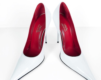 Weiße Lackleder High Heels Hochzeit Pumps 1969 Made in Italy Z120