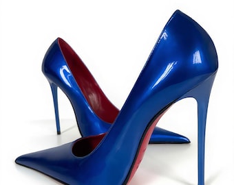 Blaue Lack Perle Extrem Spitze High Heels Pumps 1969 Made in Italy Z117