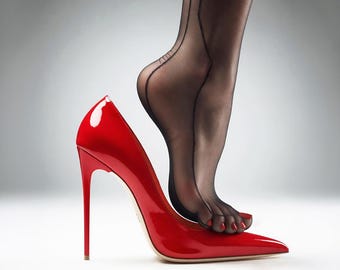 1969 Made in Italy High Heels Vintage Iconic Pointy Leather D68 Pumps  35-45 size Bright Red