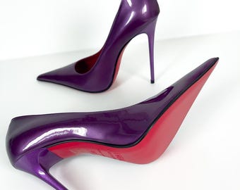 Violett Lack Perlenleder Extrem Spitze High Heels Pumps 1969 Made in Italy Z118