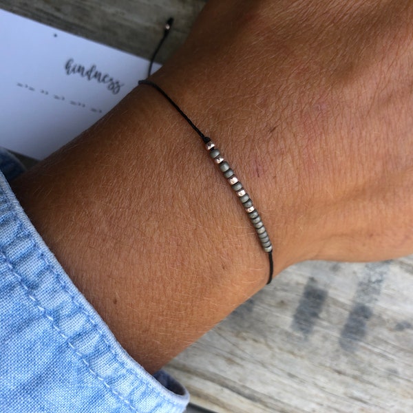 morse code dot dash word seed bead pura vida friendship stacking layering quote simple dainty slip on bracelets