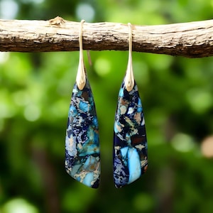 Sea Sediment Drop Earrings, Natural Gemstone Earrings, Healing Stone Earrings, Jasper Earrings, Bohemian Earrings, Handmade Gift for Her