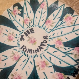 The Riminator (outrageous edition) curly wordy poetry plate, plate art, wall art ,hanging plate, vintage reclaimed, upcycled plate,