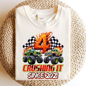 Age Monster Truck Birthday Boy PNG, 4th Crushing It Since 2021 Png, 4th Birthday Boy Png, Four and Crushing It Racing Birthday Party Shirt