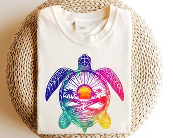 Tie Dye Turtle PNG: Summer Beach Sunset Sublimation Design (Digital Download