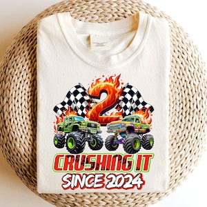 Monstertruck 2nd Geburtstag PNG: "Crushing It Seit 2024" (Digitaler Download