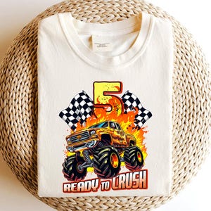 Ready To Crush 5 Birthday Boy Png, 5th Birthday Monster Truck Birthday Boy Png, Kids Race Car Birthday Party Shirt, Monster Truck Shirt
