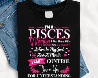 Pisces Geburtstagskind Frau Königin PNG: Sternzeichen Shirt Design (Digitaler Download)