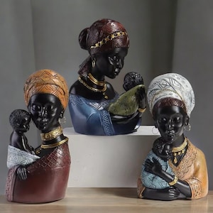 Mother and Son Resin Statue: African Family Sculpture, Modern Art