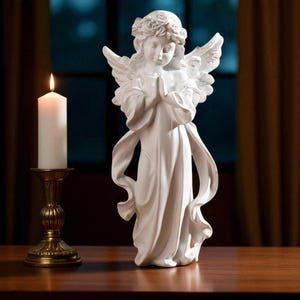 Praying Angel Statue – White Resin Figurine for Home, Shelf or Garden Decor, Spiritual Art Sculpture,  large and small, perfect pair set