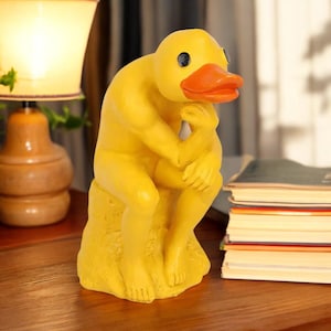 Denker Ente Statue | Abstrakte Entenfigur Skulptur | Lustige Schreibtisch & Bücherregal Dekor | Einzigartiges Denken Ente Geschenk | Haus und Hof Dekoration