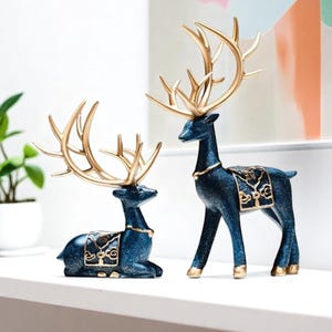 2-Piece Resin Deer Figurines Set – Woodland Animal Shelf Decor – Cute Rustic Home Accent – High-Quality Forest Animal Statues