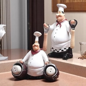 Set of 2 Chef Figurines – Salt Shaker & Beer Opener | Funny Resin Kitchen Decor | Unique Chef Gift for Home or Bar Design | food lover art