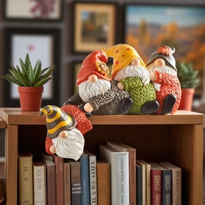 Set of 3 Funny Gnomes holding Hanging Gnome| Table Edge Gnome Decor | Shelf Sitters | Garden Gnomes | Whimsical Home & Outdoor Decoration