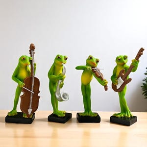 Set of 4 Musical Frog Statues – Resin Garden & Shelf Decor | Funny Animal Band Figurines | Cute Amphibian Music Lovers