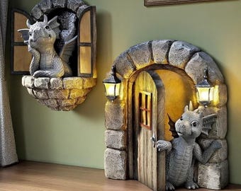 Dragon Window or Door Decor – Fantasy Wall Art, Home Design Accent, Dragon Sculpture for Garden Gate, Room Entrance or Wall Mount