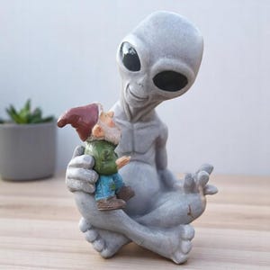 Alien Garden Gnome | Funny Scary Space Yard Decor | UFO Outdoor Statue | Weird Sci-Fi Garden Decoration | Unique Alien Gift | bookshelf