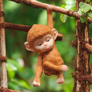 Swing Monkey Statue - Cute Resin Monkey Sculpture, Hanging Monkey Figurine, Animal Wall Decor, Garden Ornament, Unique Gift for Friends