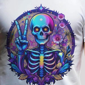 Floral Skeleton Hippie PNG, Peace Skeleton Hand,Peace Skeleton Hand PNG