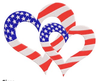Patriotic Hearts, Machine Embroidery Design, 4th of July, American Flag Embroidery, Patriotic Red White Blue Machine File, PES File, JEF