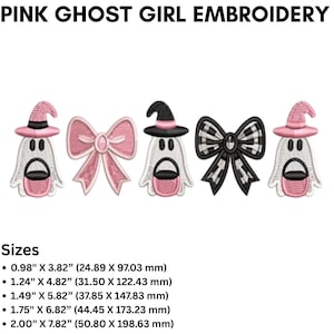 Pink Ghost Bow witch embroidery designs, Bow Ghost embroidery pattern, Halloween embroidery files trendy, gifts for Halloween, PES, DST, JEF