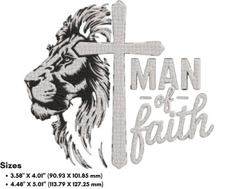 Religiöses Löwenkreuz Stickmuster, Mann des Glaubens Löwe Stickmuster, 5 Größen, Löwe Stickerei, Instant Download, PES DST JEF Stickdatei