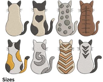 Back View Cats Machine Embroidery Design, Mini Cats Machine Embroidery Design Set, Instant download, PES JEF DST Files