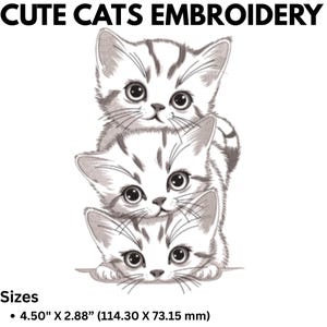 Cute Cats machine embroidery design, Pet Digitized Pattern, Cat Lovers Digital Download, 9 Sizes, Machine Embroidery, Instant Download