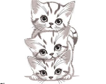 Süße Katzen Stickmaschine, digitales Stickmuster, Haustier digitalisiertes Muster, Katzenliebhaber, 9 Größen, Maschinenstickerei, Instant Download