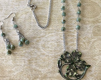 Clover Necklace Set, Four Leaf Clover Necklace, Luck of the Irish, St Patrick Day Jewelry, Silverware Silver Plated , One Of A Kind, On Sale